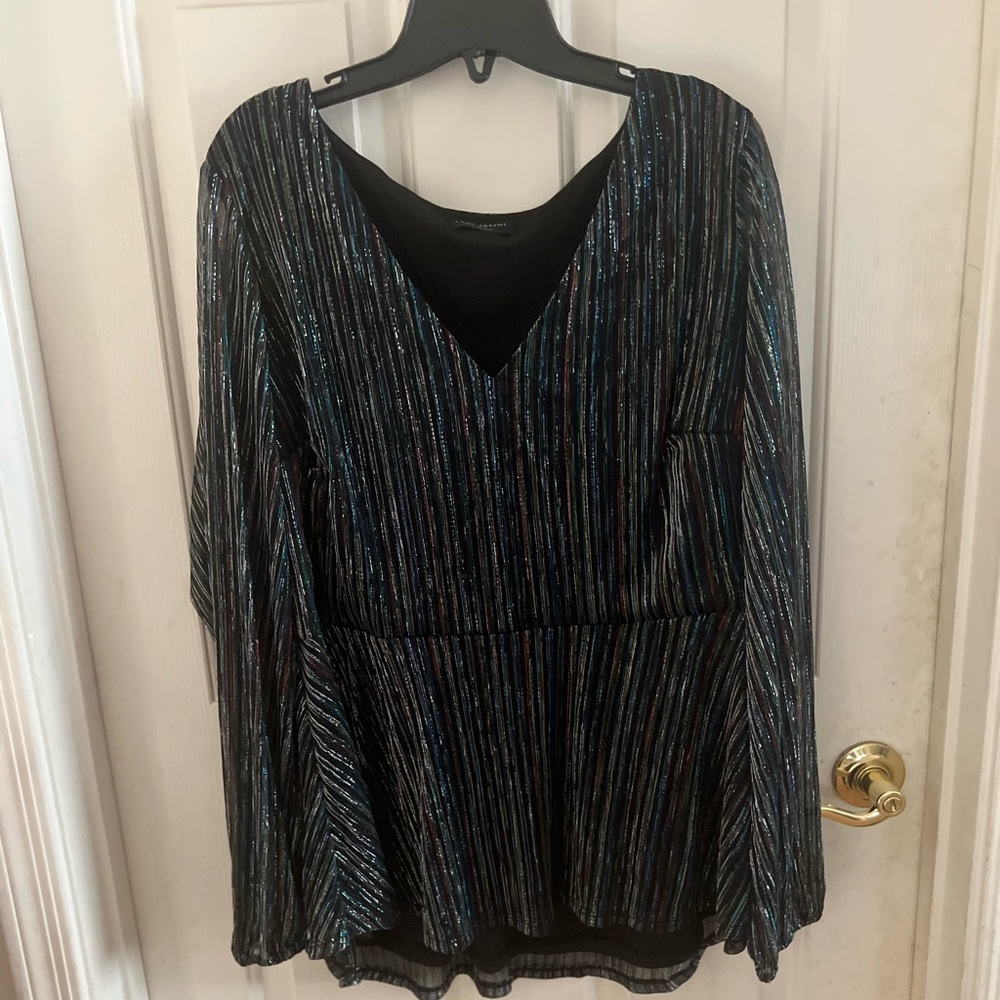 EUC Lane Bryant long sleeve multi color tinsel sparkle blouse size 22/24